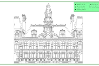 draw detailed line art or sketch for any building