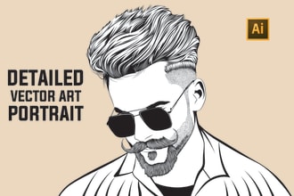 draw detailed black and white vector art, stencil or line art portrait
