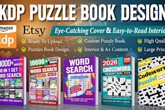 create KDP puzzle book cover and interior design for word search, crossword etc