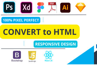 do convert your figma,  PSD,  xd, sketch, pdf to HTML  css bootstrap5