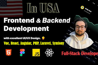 develop web app with vue, react, angular, php, laravel and symfony