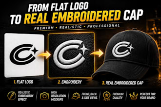 turn your logo into realistic embroidered cap mockups