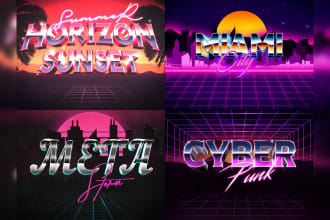 create custom neon style 80s logo designs with chrome effect
