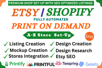 set up etsy, shopify print on demand pod store with printify printful gelato