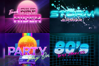 make 80s vaporwave 3d text logo designs with chrome effects