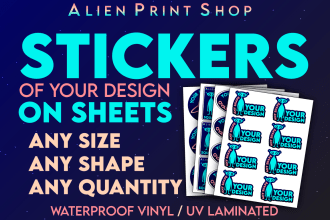 print stickers on sheets of your logo or design