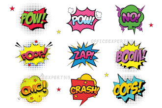 create pop art, cartoon words, text logo, comic text, comics, slogan