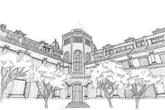 draw digital sketch building illustrations