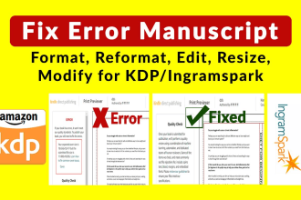 fix error manuscript, cover, format, reformat, resize, modify, edit book cover