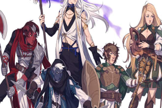 do fantasy dnd character art , concept art, character design, dnd party