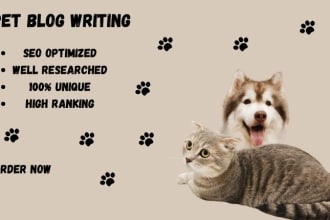 write SEO pet blog, dog articles, and cat content