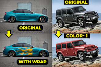 realistically add car wrap, decal, change car color, rim, wheel in photoshop
