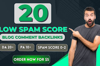 20 low spam score blog comments backlinks