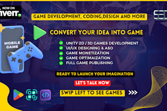 develop and design 2d 3d unity multiplayer game for mobile, PC, IOS and web