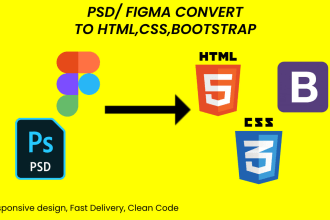 convert figma, PSD to HTML, CSS, bootstrap