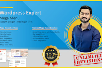 design redesign fix mega menu header footer related wordpress website issues
