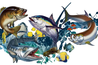 illustrate realistic fish and animals