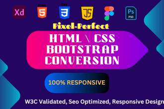 expert psd to html, figma to html css bootstrap web pages