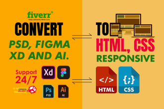 convert PSD to HTML, figma to HTML, xd to HTML, ai to HTML