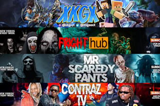 design an epic unique youtube banner and logo gaming horror sports music crypto