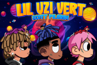 draw as custom scott pilgrim, lil uzi vert vs world lil guy uzi graduation cap