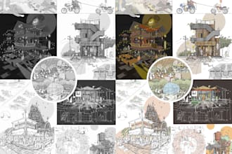 do perfect architectural sketch line art for your designs