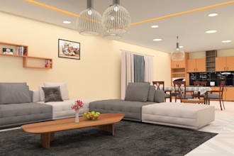 do interior design of your livingroom, bedroom, kitchen with 3d
