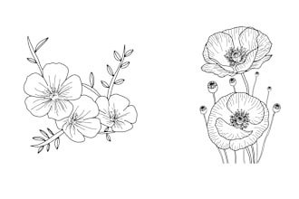 draw line art of flowers and flowers tattoo illustrations