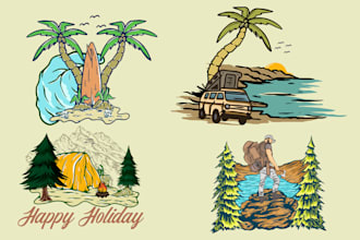 do vintage retro hand drawn illustration summer t shirt design