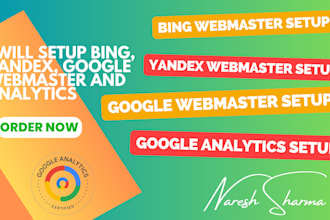 set up bing, yandex,google webmaster and analytics