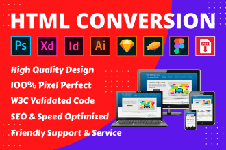 convert figma to HTML, xd to html, ai to HTML, psd to HTML responsive bootstrap