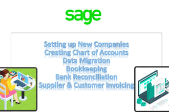 data migration, bookkeeping, bank reconciliation, invoice posting using sage
