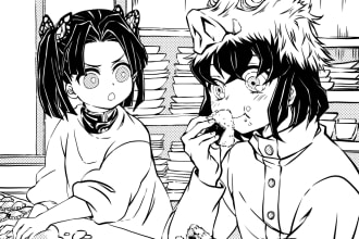 draw black and white illustration in anime, manga style