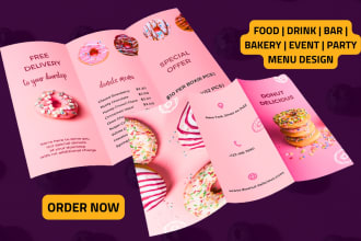 design bakery menu, food menu, and drink menu for events, cafe