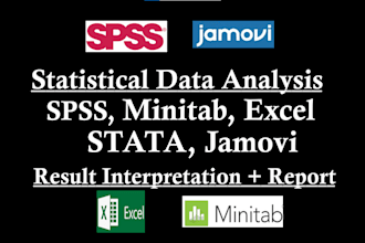 do statistical data analysis in spss, minitab, excel, jamovi, with report