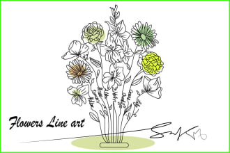 draw line art illustration botanical and flower beautifully