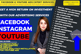 set up facebook ads, instagram ads and youtube ads for leads , sales conversion