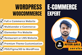 develop wordpress ecommerce, restaurant or lms websites using elementor ro divi