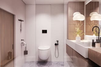 do efficient and minimalist bathroom design with photorealistic renders