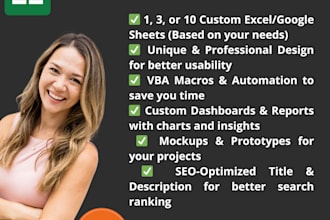 do custom excel spreadsheet, google sheets, excel vba, and template