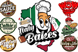 design food, bakery, BBQ, coffee shop, burger, pizza, and restaurant logo