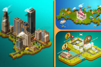 design an isometric 3d map or event map
