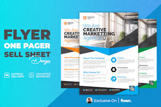 design business one pager, sell sheet, urgent flyer