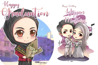 create a cute anime chibi for wedding and graduation