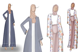 draw abaya, gulf clothing, modest fashion illustrations