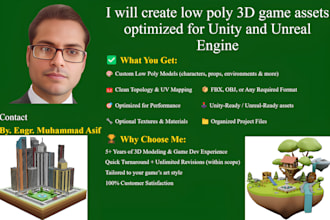 create low poly 3d game assets optimized for unity and unreal engine