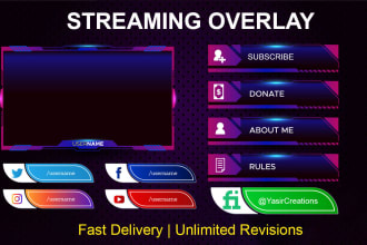 design awesome stream overlays for twitch, streamyard , obs