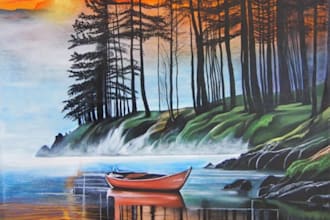 paint a real landscape oil painting on canvas