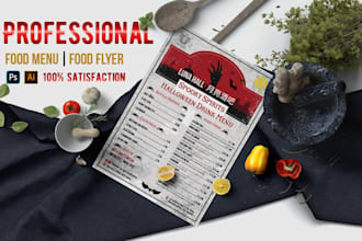 design professional vintage or retro food flyer and menu