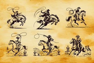draw vintage western cowboy  logo and t shirt